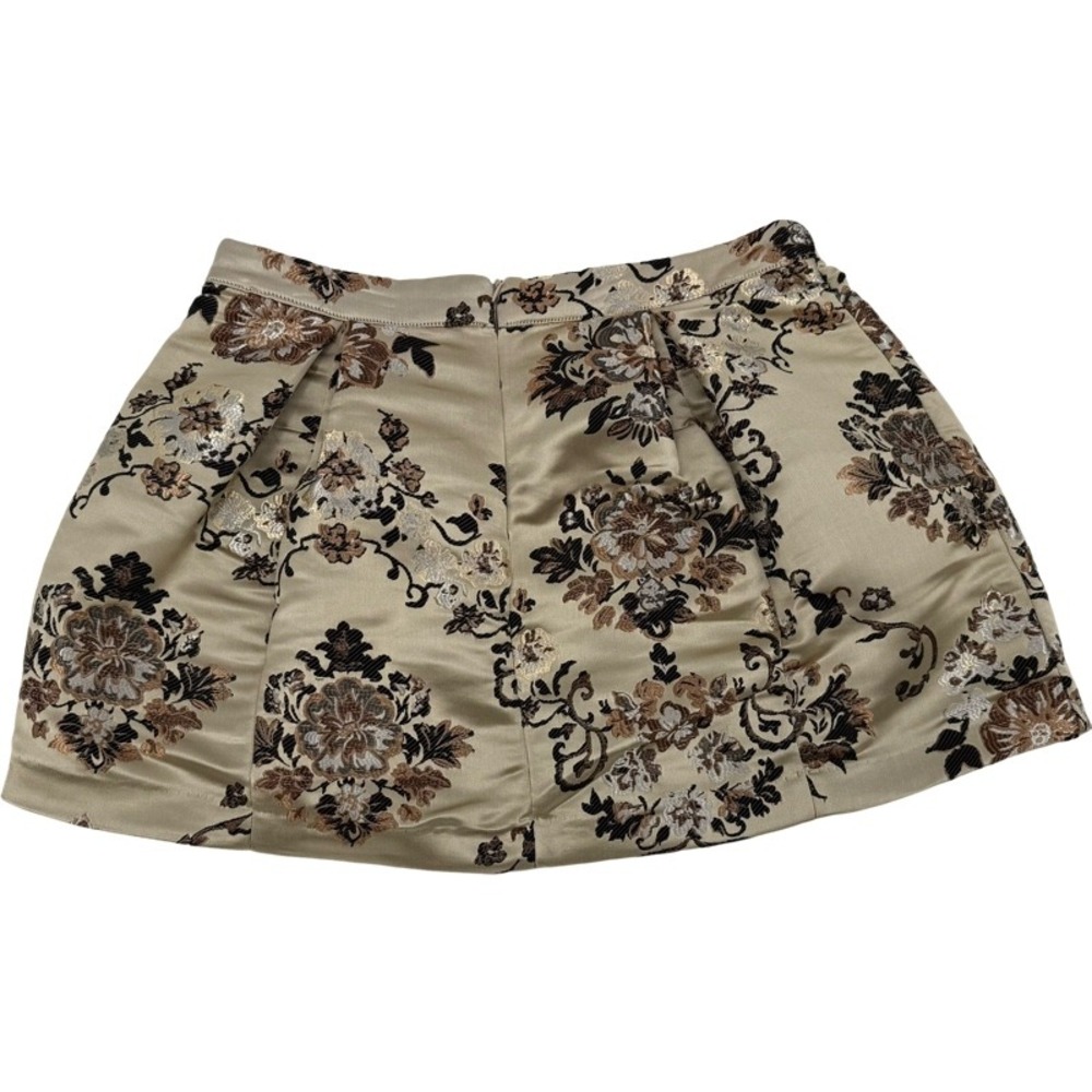 FREE PEOPLE NEW 12 Benjamina Satin Mini Skirt Champagne Floral Brocade Metallic - Picture 3 of 12
